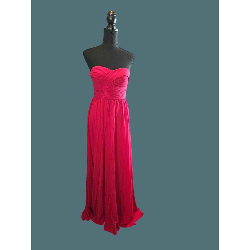 Aidan Mattox Silk Strapless Long Red Pinkish Gown Women Size 4 Formal Prom - Picture 3 of 10